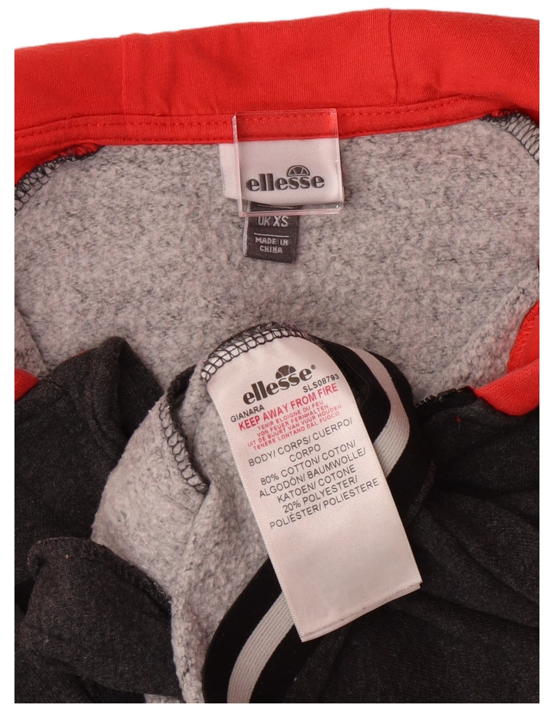 Suéter feminino ELLESSE com capuz e zíper oversized UK 6 XS cinza bloco de cores