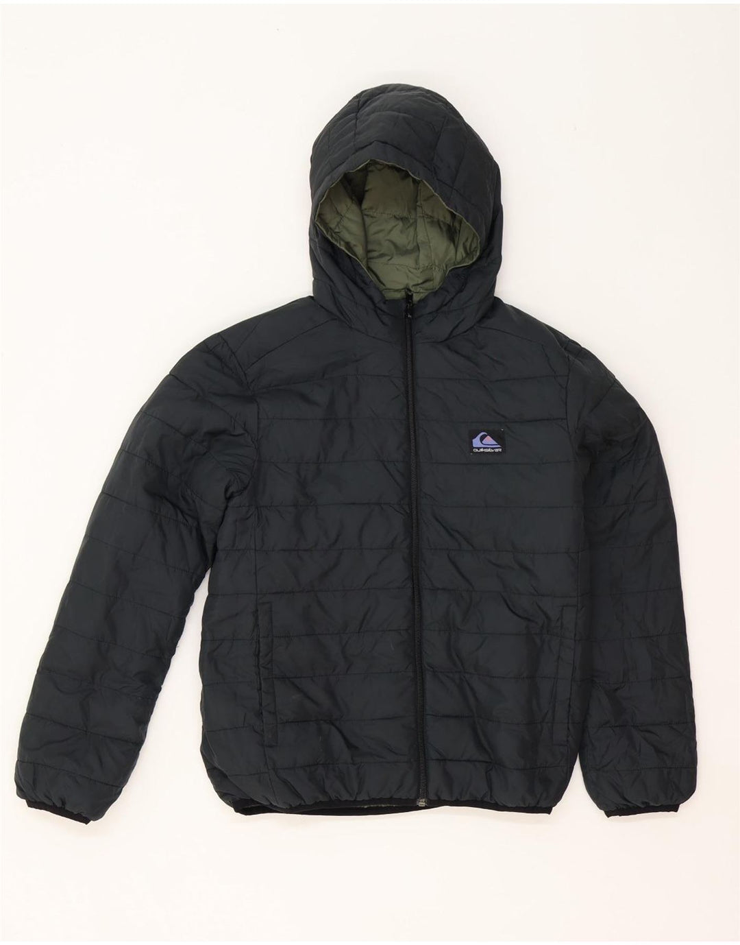 Quiksilver Boys Hooded Reversible Padded Jacket 11-12 Years Medium Khaki
