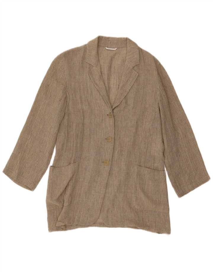 Max Mara Womens Longline Blazer Jacket UK 12 Medium Beige Houndstooth