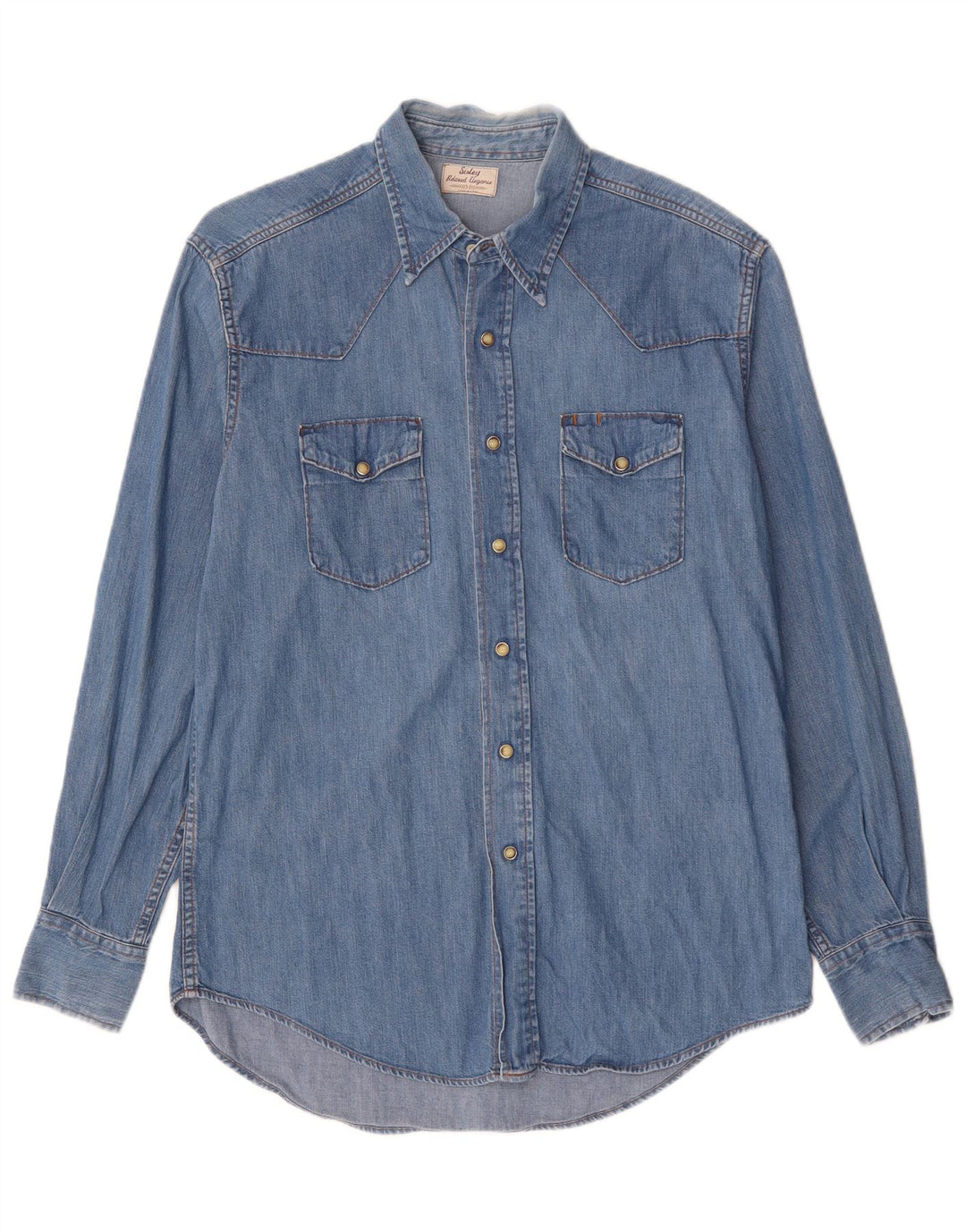 SISLEY Hombre Camisa Vaquera Azul Medio