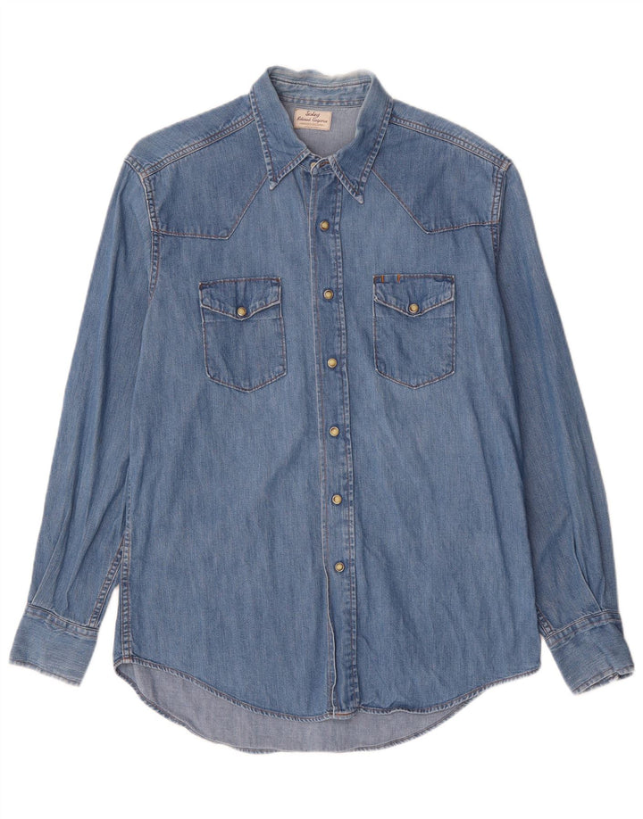 SISLEY Hombre Camisa Vaquera Azul Medio