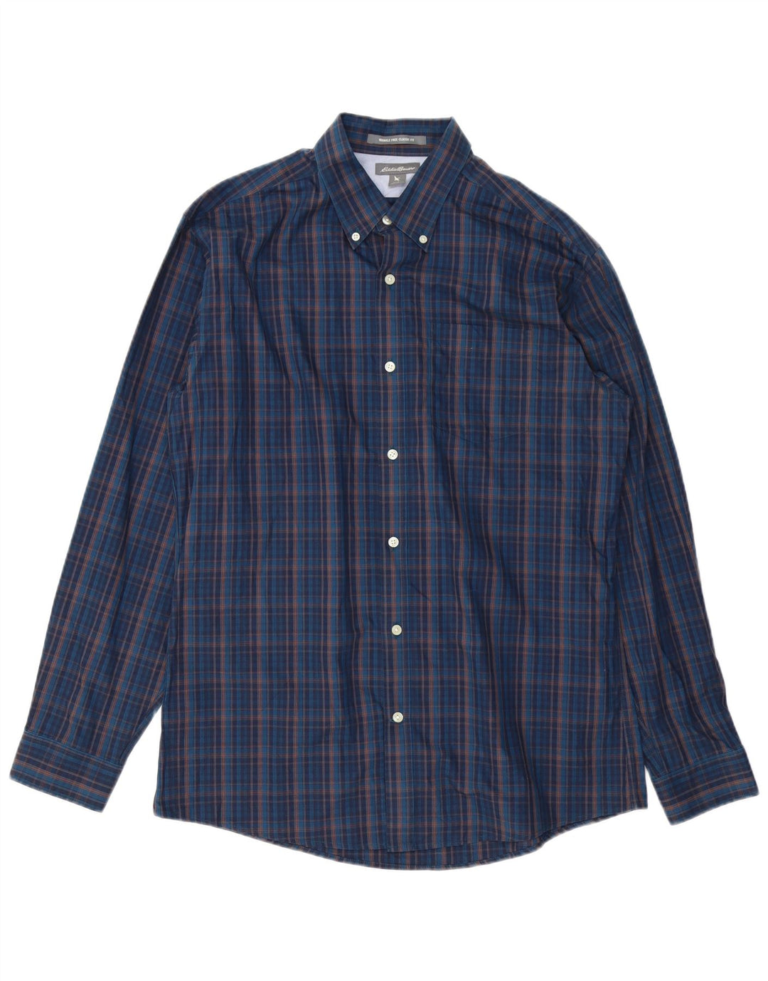 Eddie Bauer Mens Classic Fit Shirt Large Navy Blue Check Cotton