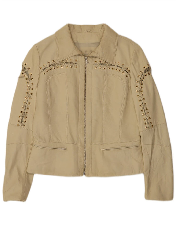 Vintage læderjakke til kvinder IT 42 Medium Beige Læder