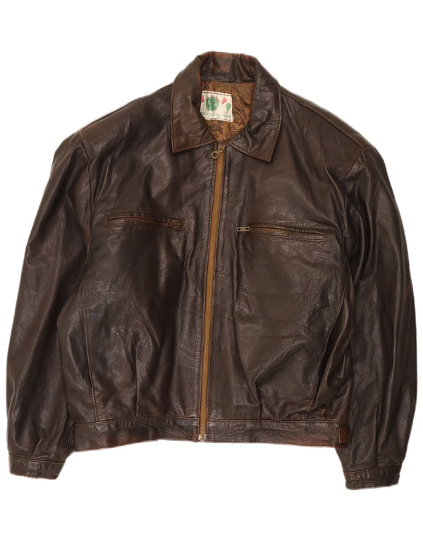 Jaqueta de couro masculina vintage UK 40 grande marrom