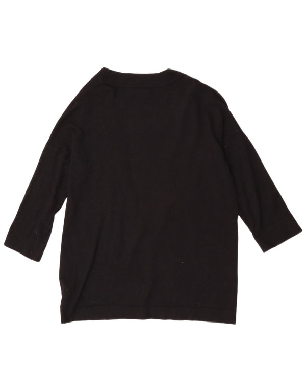 Zara Womens 3/4 Sleeve Open Cardigan Sweater UK 10 Small Black Viscose