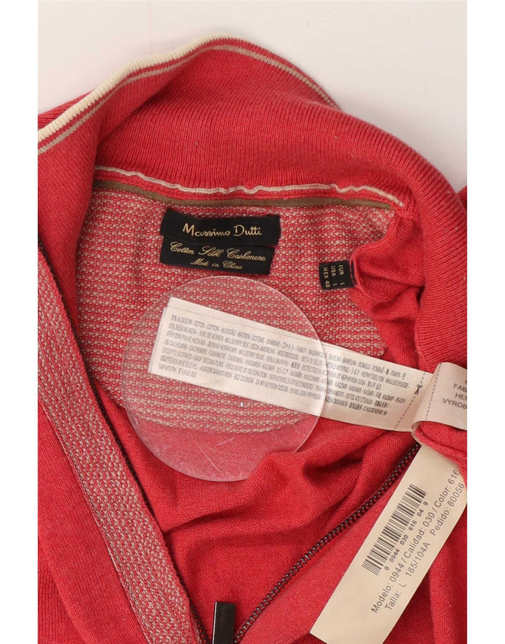 Massimo Dutti Mens Zip Neck Jumper Sweater Large Red Cotton