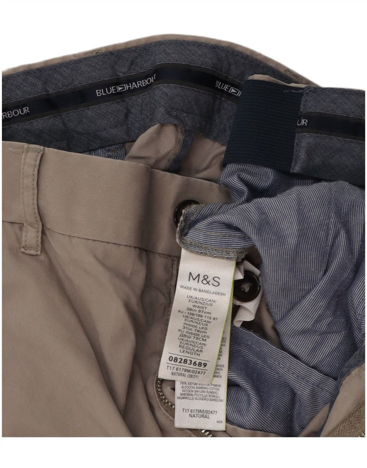 Marks & Spencer Mens Blue Harbour Straight Chino Trousers W38 L31 Grey