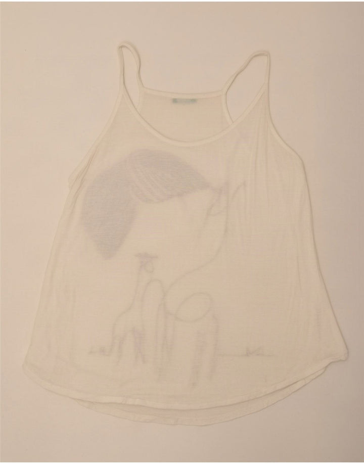 Benetton Womens Graphic Cami Top UK 14 Mittelweiße Viskose
