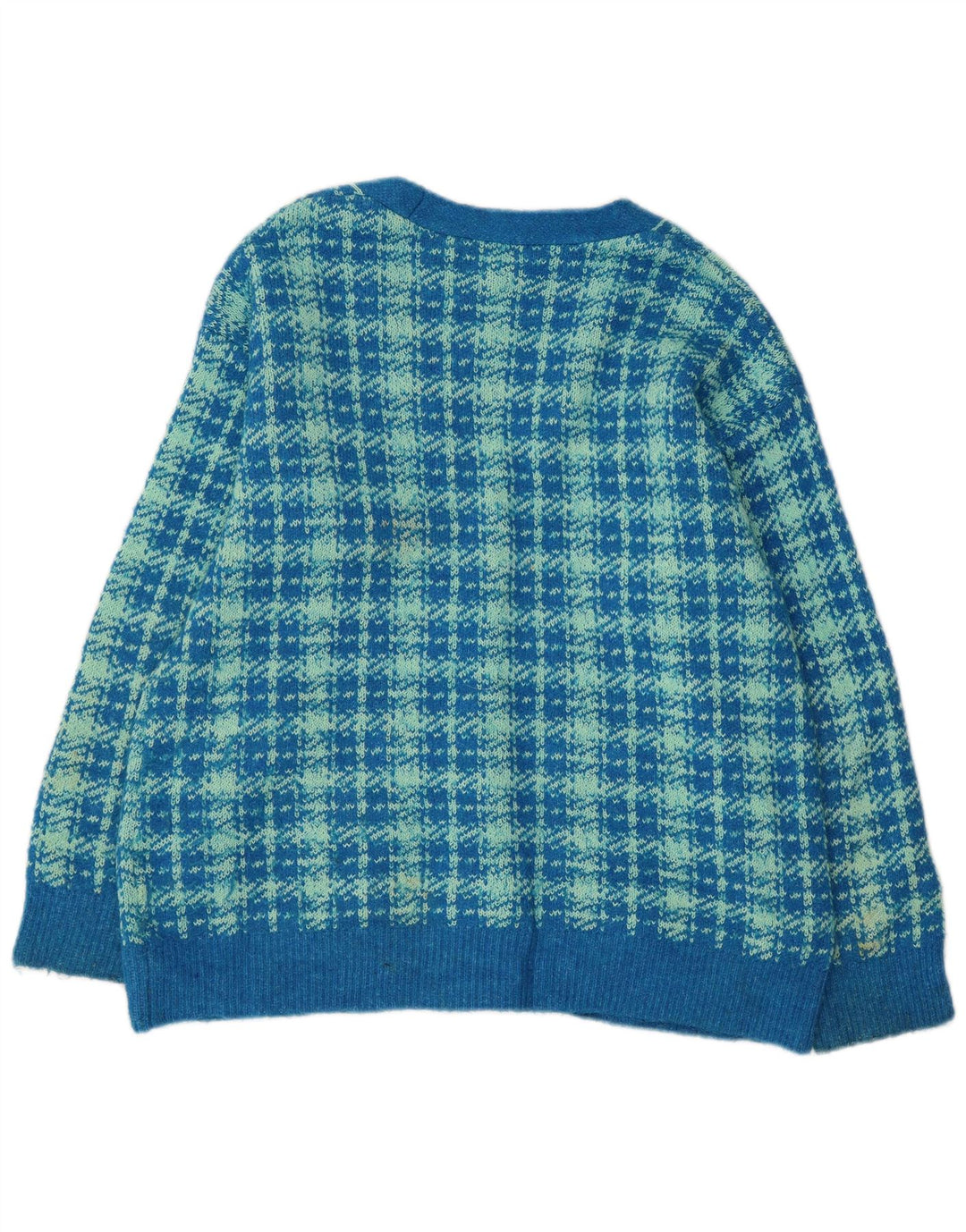 Zara Womens Oversized Cardigan Sweater UK 10 Small Blue Houndstooth Cotton