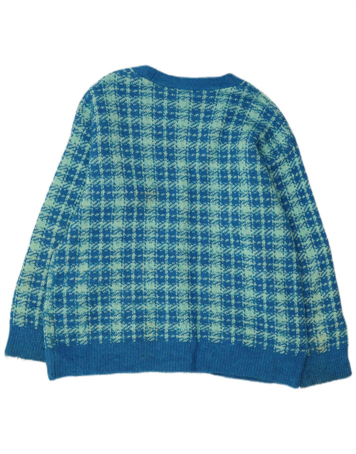Zara Womens Oversized Cardigan Sweater UK 10 Small Blue Houndstooth Cotton