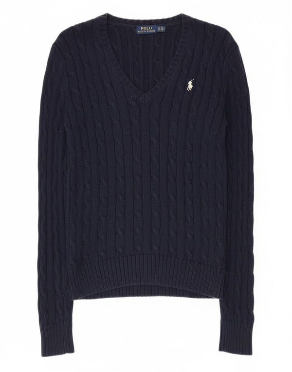 Polo Ralph Lauren Womens V-Neck Jumper Sweater UK 6 Small Navy Blue Cotton