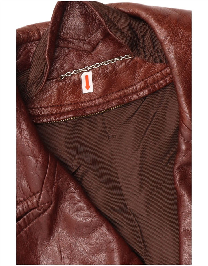VINTAGE Γυναικείο Δερμάτινο Παλτό IT 52 2XL Καφέ Δερμάτινο