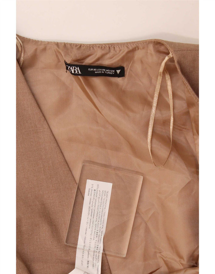 Zara Womens OPEN Waistcoat UK 4 XS Beige Polyester