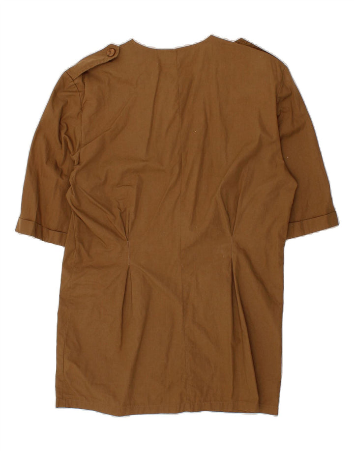 VINTAGE Womens Longline Short Sleeve Shirt IT 44 Medium Brown Cotton Vintage Vintage and Second-Hand Vintage from Messina Hembry 