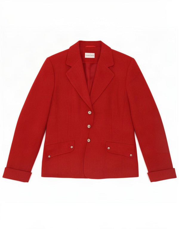 Giacca blazer a 3 bottoni da donna Frank Eden UK 14 grande poliestere rosso