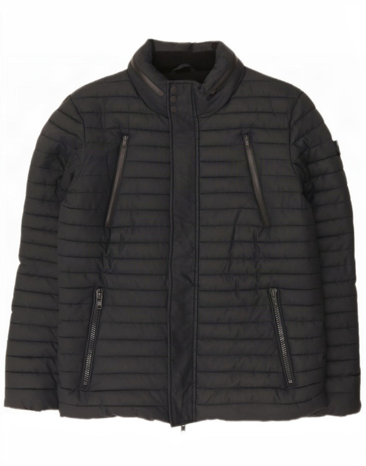 Superdry Veste matelassée à capuche pour hommes UK 40 Large Bleu Marine Polyester