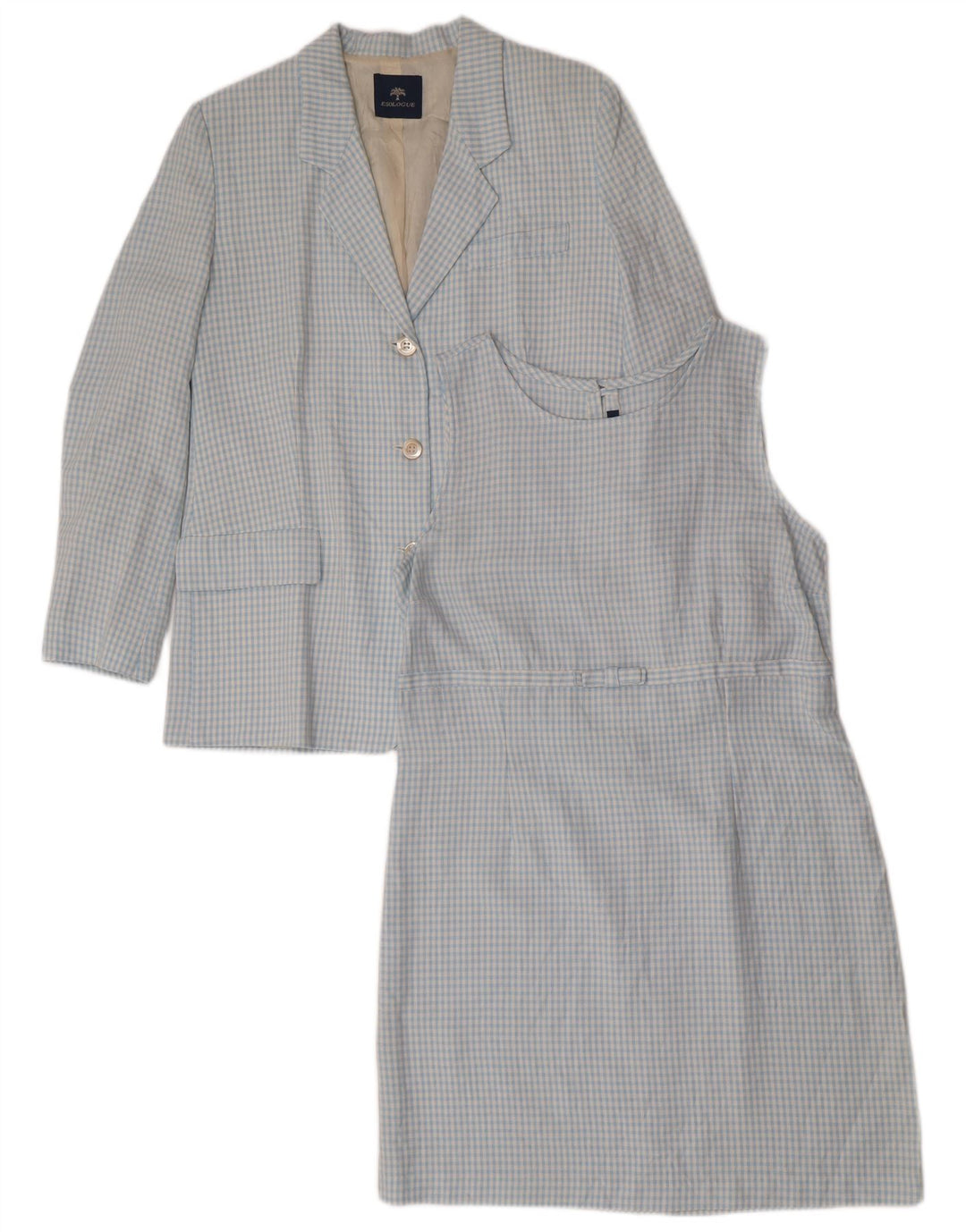 Vintage Kvinders 3-knap 2-delt sæt IT 46 Large Blue Gingham Viscose
