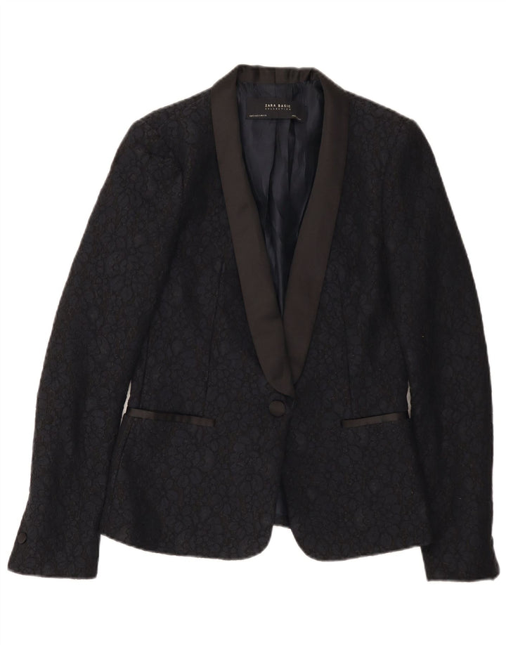 Giacca blazer a 1 bottone da donna Zara UK 10 piccolo floreale nero
