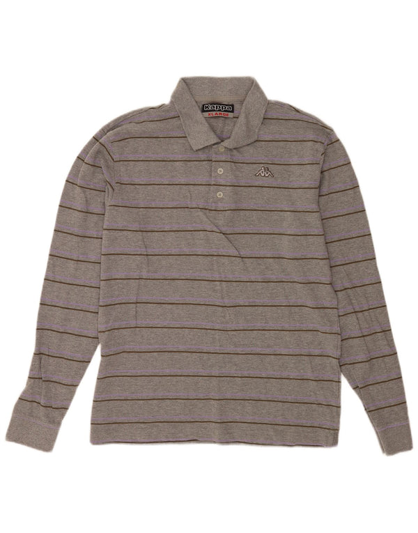 Kappa Mens Long Sleeve Polo Shirt XL Grey Striped Cotton