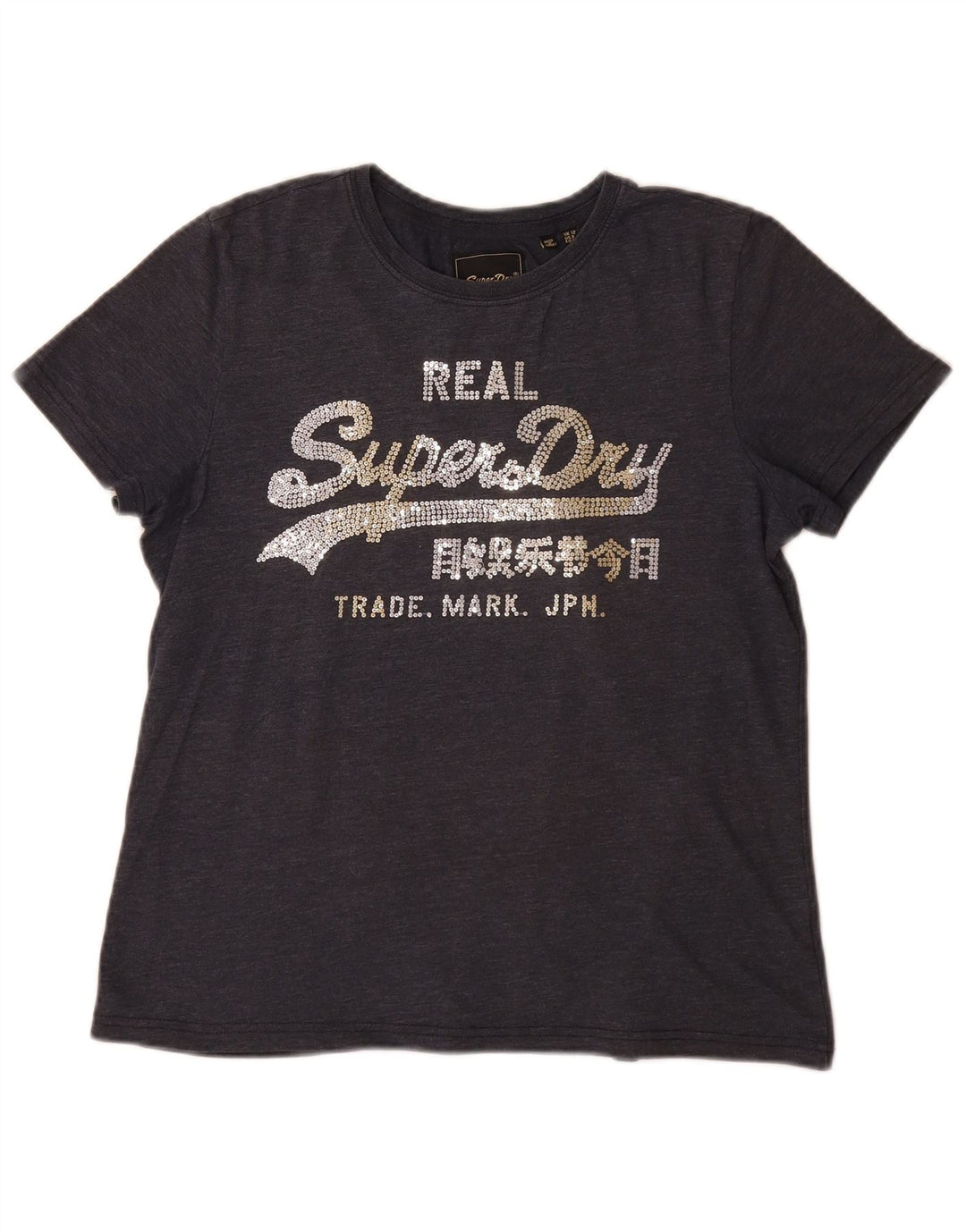 Superdry Womens Graphic T-Shirt Top UK 12 Medium Grey