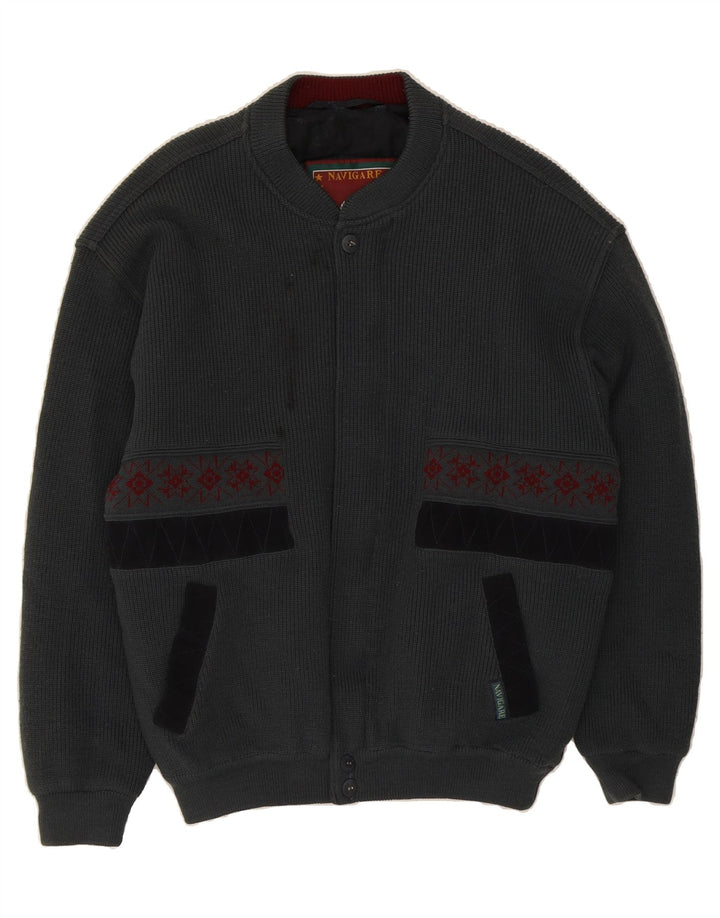 NAVIGARE Mens Knit Bomber Jacket UK 38 Medium Grey Floral Vintage Navigare and Second-Hand Navigare from Messina Hembry 