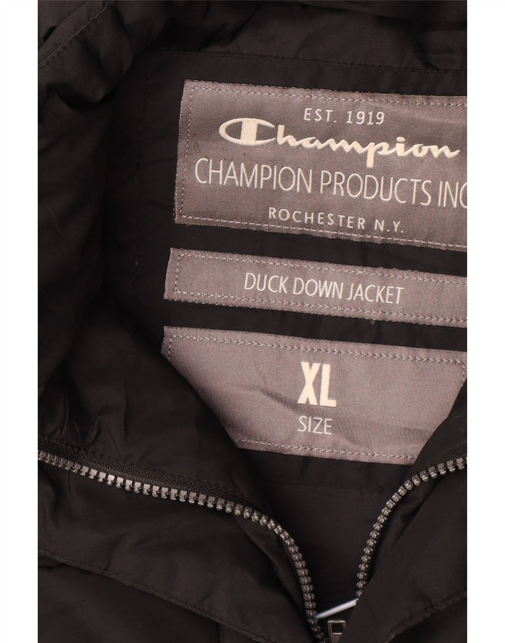 Champion Mens Hooded Padded Coat UK 42 XL Black Polyester
