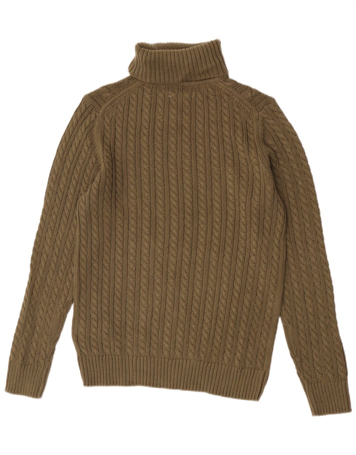 Vintage Mens Roll Neck Jumper Sweater Medium Green Cotton