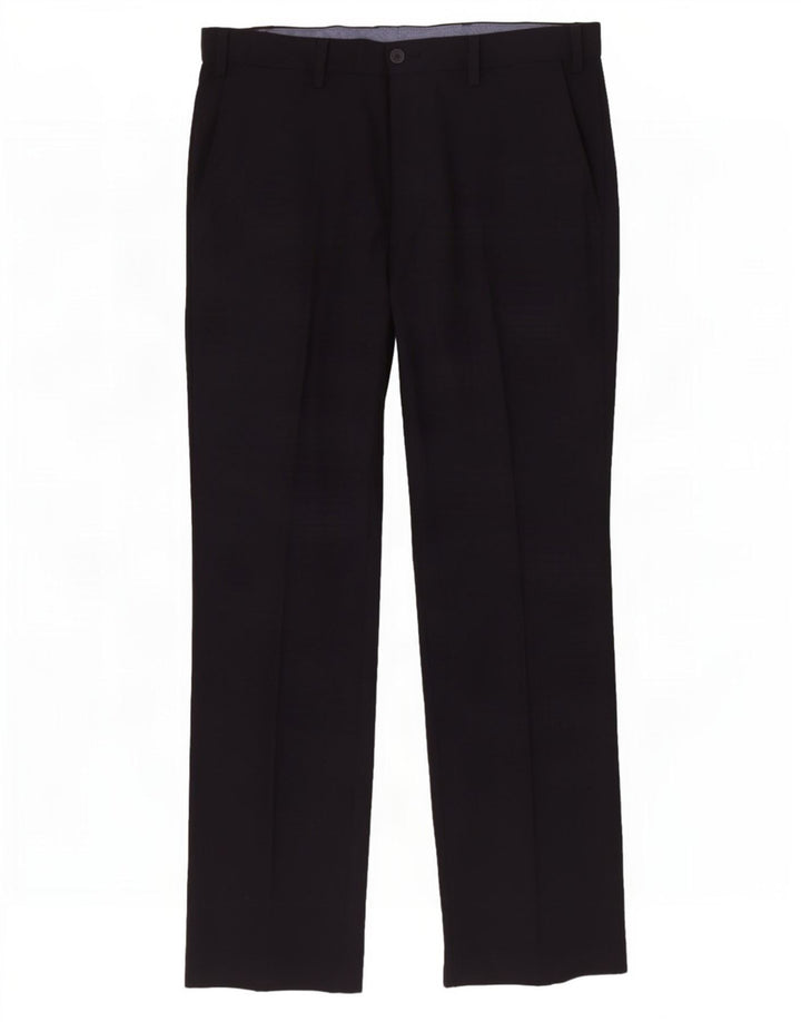 Pantaloni chino regolari da uomo Marks & Spencer W34 L31 poliestere blu navy