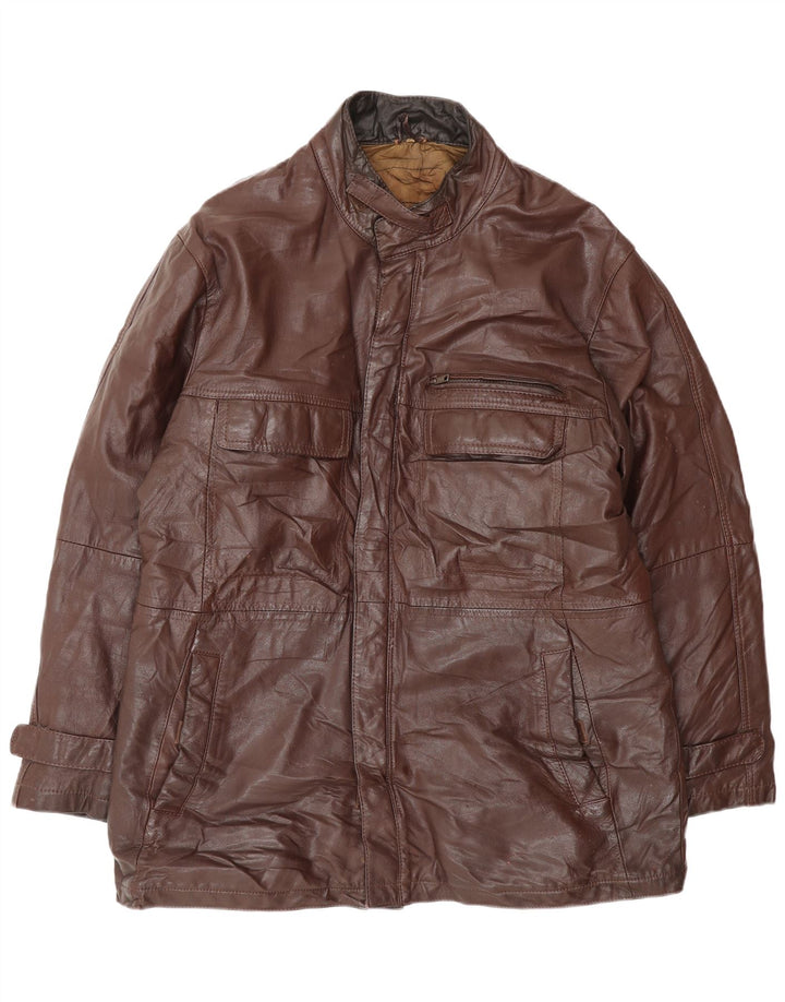 Vintage Mens Leather Jacket IT 52 XL Brown