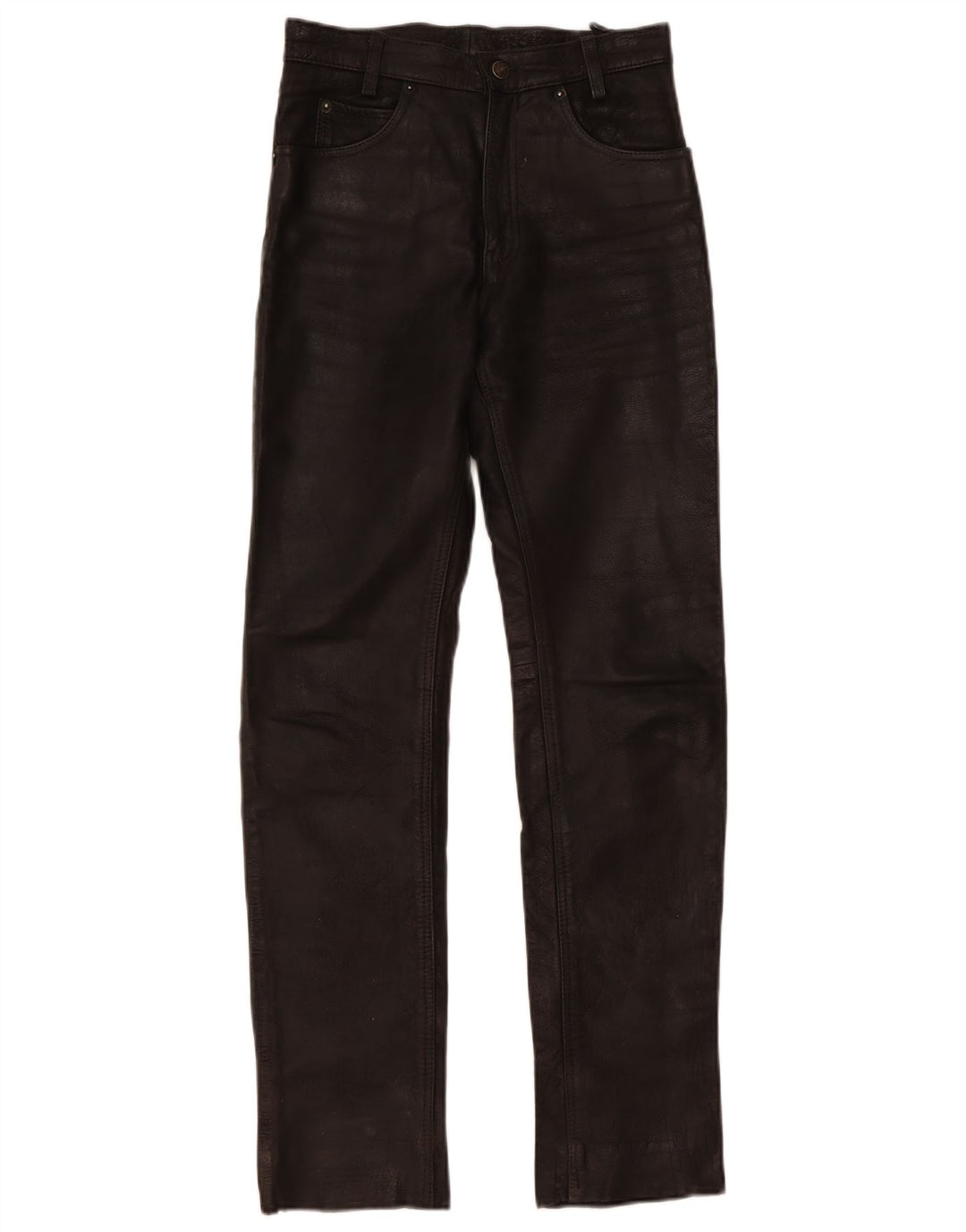 Vintage Womens Slim Leather Trousers W28 L32 Black Leather