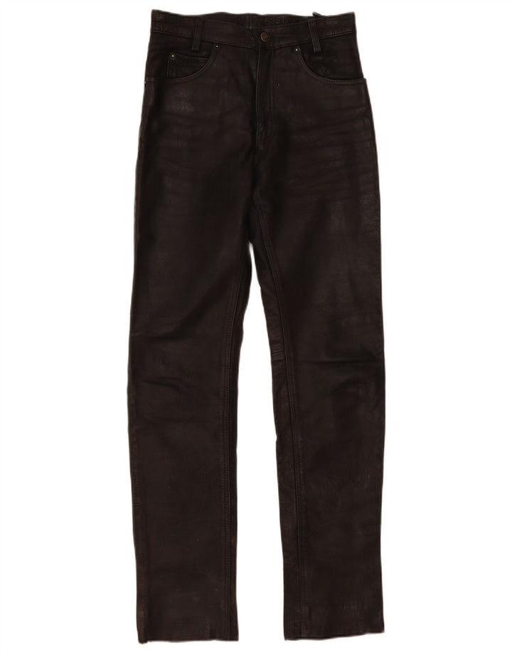 Vintage Womens Slim Leather Trousers W28 L32 Black Leather