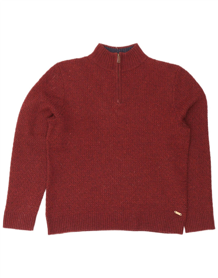 Maglione da uomo con zip sul collo di White Stuff, grande lana bordeaux