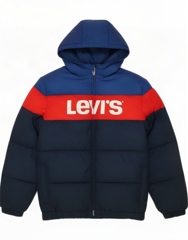 Levi's Boys Hooded Graphic Padded Jacket 13-14 Years XL Blue Colourblock