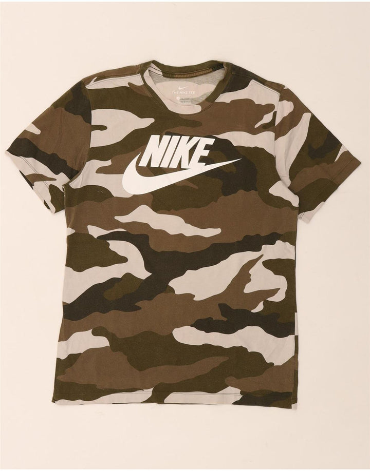 NIKE Mens Graphic T-Shirt Top Medium Khaki Camouflage Cotton