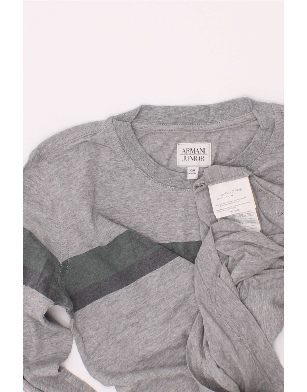 Armani Jeans Boys Graphic Top Long Sleeve 9-10 Years Grey Colourblock