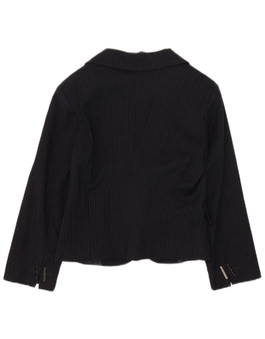 Celyn B Womens Crop Open Blazer Jacket IT 46 Large Navy Blue Pinstripe Wool