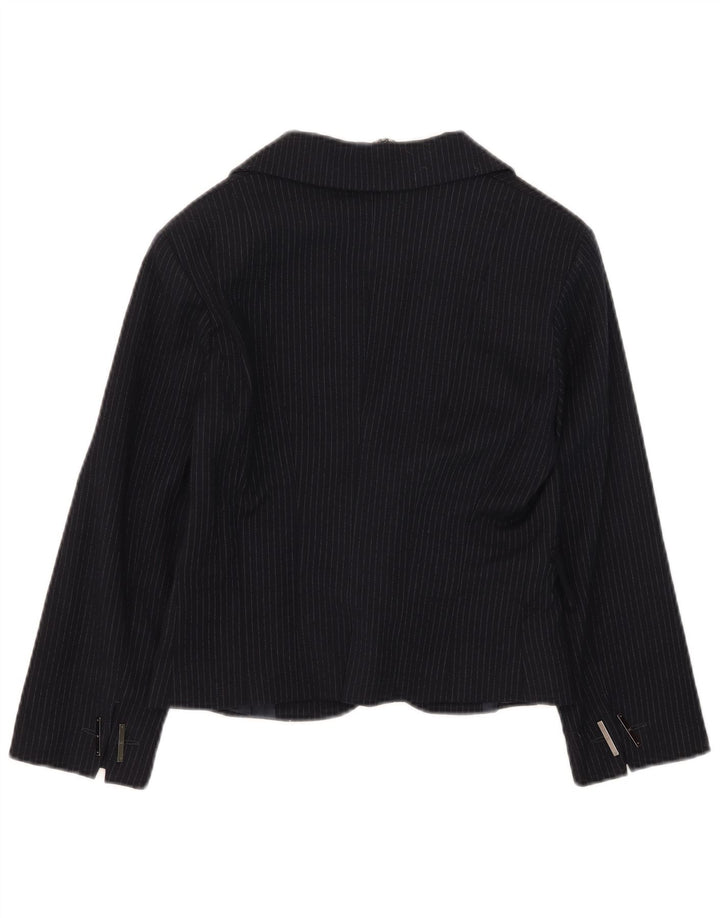 Celyn B Womens Crop Open Blazer Jacket IT 46 Large Navy Blue Pinstripe Wool