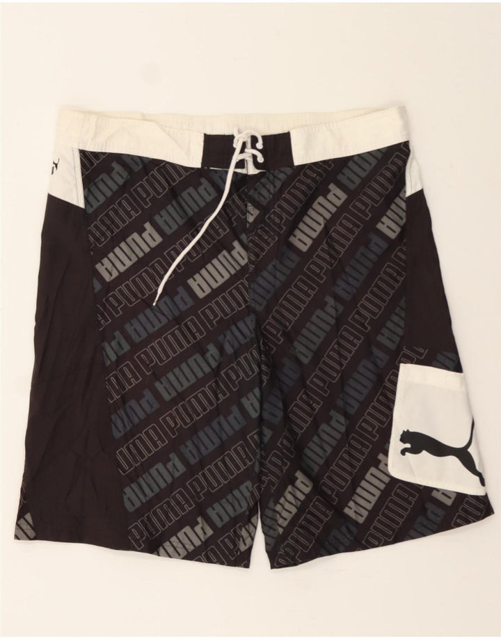 PUMA Mens Graphic Swimming Shorts Large  Black Colourblock Vintage Puma and Second-Hand Puma from Messina Hembry 
