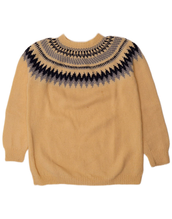 Vintage Mens Crew Neck Jumper Sweater Medium Yellow Fair Isle