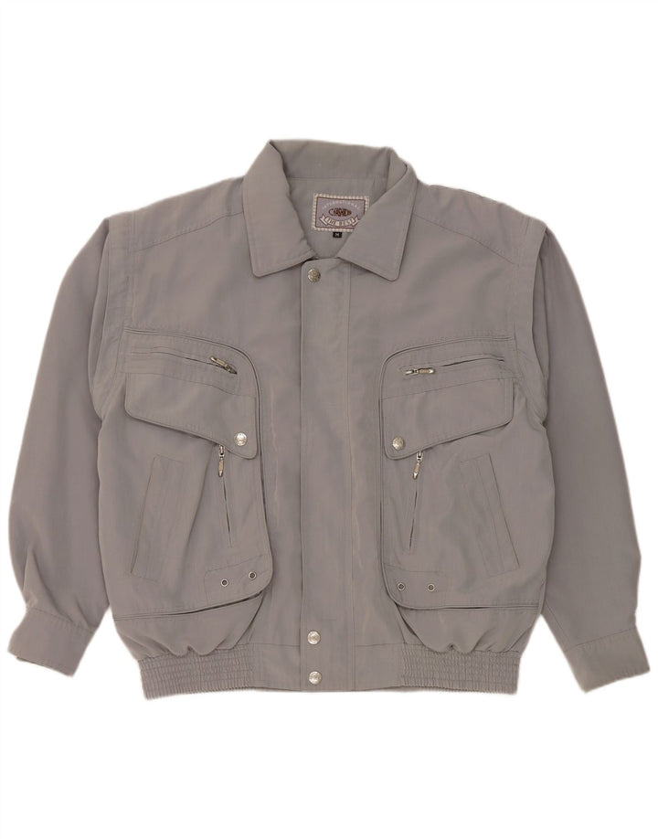 Vintage Mens Loose Fit Bomber Jacket UK 38 Medium Grey Polyester