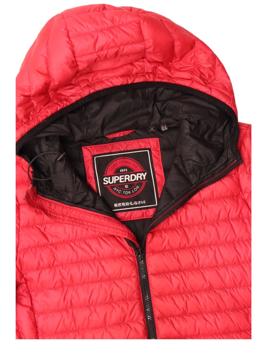 SUPERDRY Damska ocieplana kurtka z kapturem UK 14, duża, czerwona, poliester
