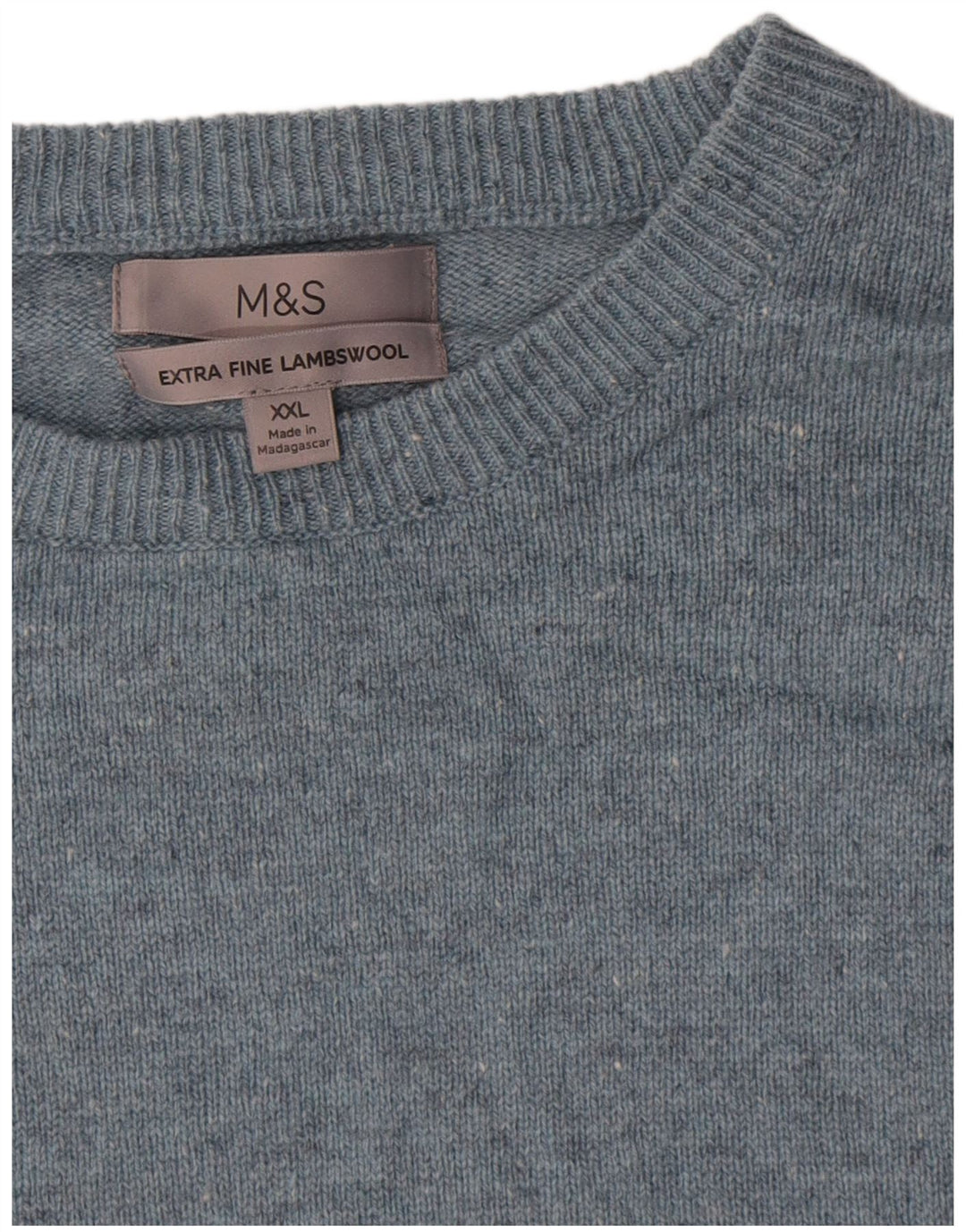 Marks & Spencer Herre sweater med rund hals 2XL Blå Flecked Lammeuld