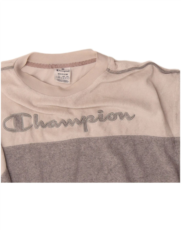 CHAMPION Womens Graphic Sweatshirt Jumper UK 14 Medium Grey Colourblock