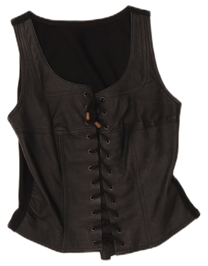 Trend Womens Leather Waistcoat UK 12 Medium Black Leather