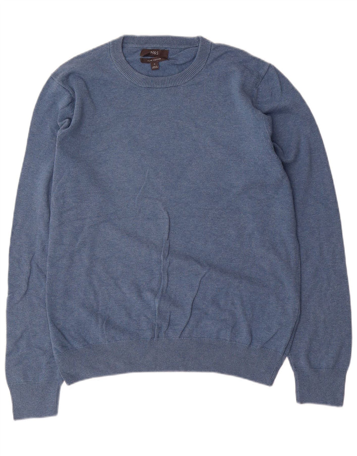 Marks & Spencer Mens Crew Neck Jumper Sweater Medium Blue Cotton