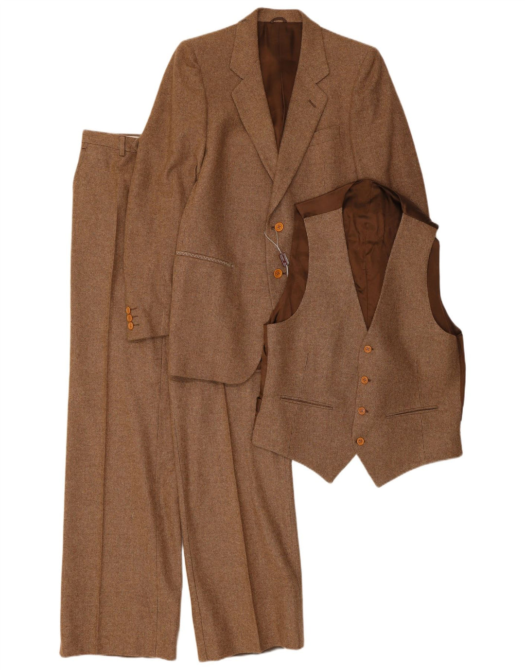 Vintage Ανδρική φόρμα 3 τεμαχίων με 2 κουμπιά IT 48 Medium W30 L31 Καφέ μαλλί αλπακά
