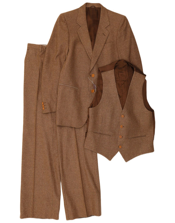 Vintage Mens 2 Button 3 Piece Suit IT 48 Medium W30 L31 Brown Alpaca Wool