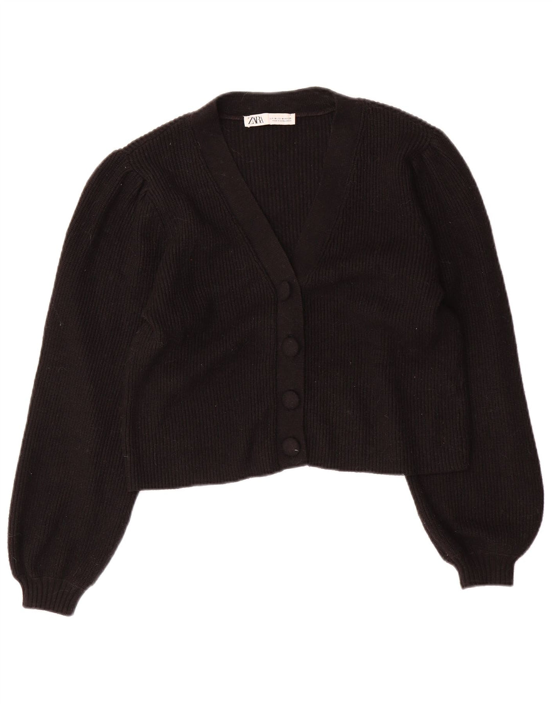 Zara Womens Crop Cardigan Sweater UK 12 Medium Black Viscose