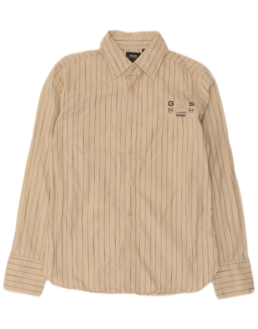 G-Star Mens Graphic Shirt Small Beige Pinstripe Cotton