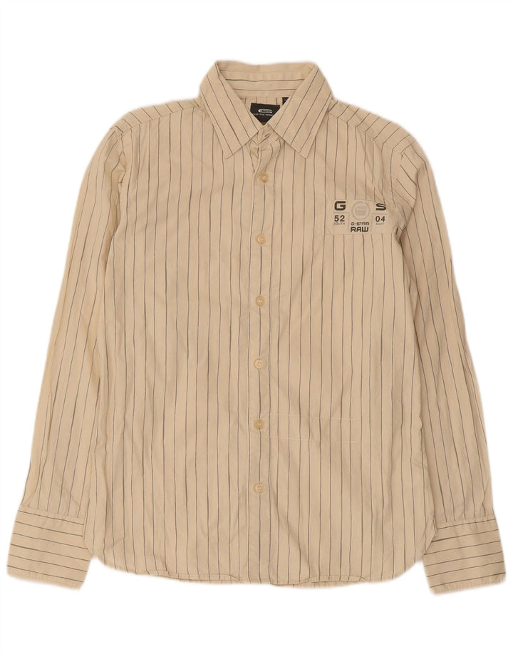 G-Star Mens Graphic Shirt Small Beige Pinstripe Cotton